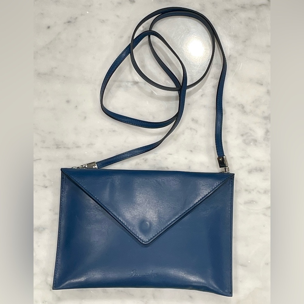 Pineider Leather “City Chic” Envelope Xbody, Dark Teal, 5.5”x8”, EUC